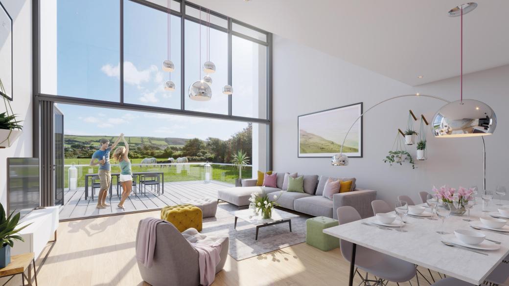 The 4 Bed Duplex Apartment lounge and dining area at Serenity in Croyde, North Devon