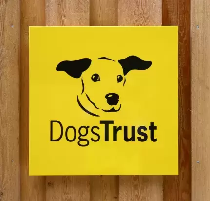 Ilfracombe Dog Trust Sign on wall of training centre