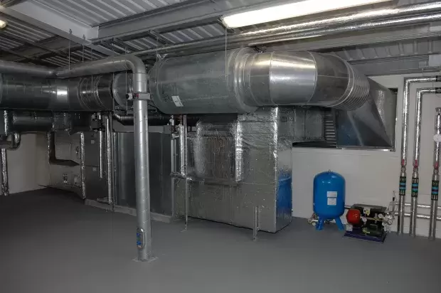 Pipework and HVAC inside West Buckland Schools new Sports Hall