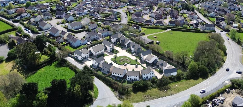 CGI aerial view of new housing development in Landkey