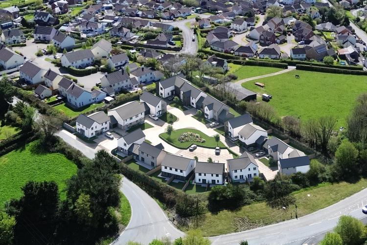 CGI aerial view of new housing development in Landkey
