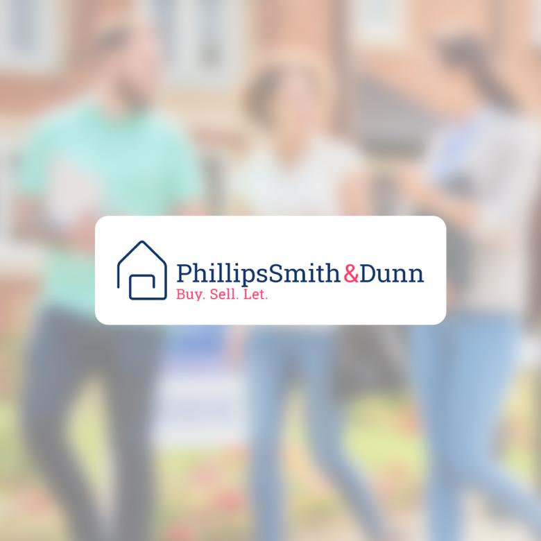 Phillips Smith & Dunn Logo with blurred image of Estate Agent and house buying couple behind