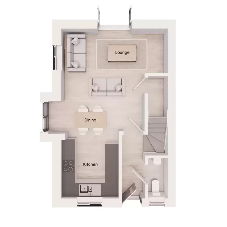 Ground floor floor plan for the Tamar house type at Long Close Landkey